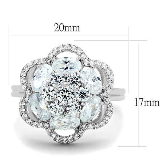 TS180 - Rhodium 925 Sterling Silver Ring with AAA Grade CZ in Clear-1