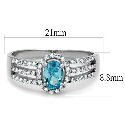 TS184 - Rhodium 925 Sterling Silver Ring with AAA Grade CZ in Sea Blue-1
