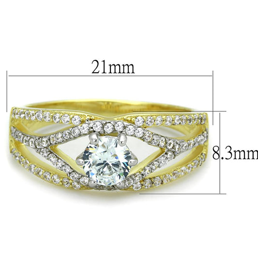 TS200 - Gold+Rhodium 925 Sterling Silver Ring with AAA Grade CZ in Clear-1