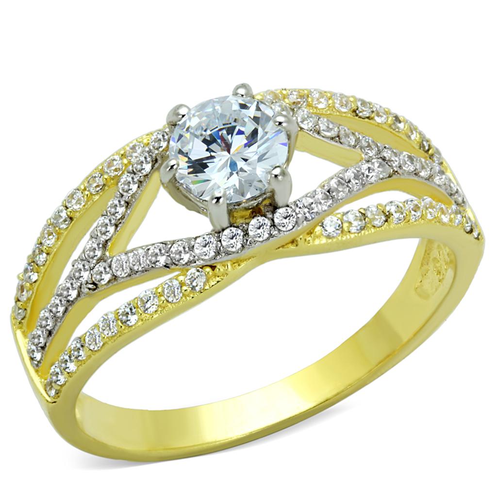 TS200 - Gold+Rhodium 925 Sterling Silver Ring with AAA Grade CZ in Clear-4