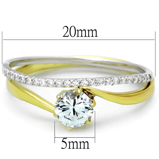 TS209 - Gold+Rhodium 925 Sterling Silver Ring with AAA Grade CZ in Clear-1