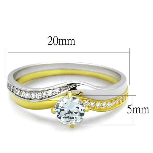 TS210 - Gold+Rhodium 925 Sterling Silver Ring with AAA Grade CZ in Clear-1