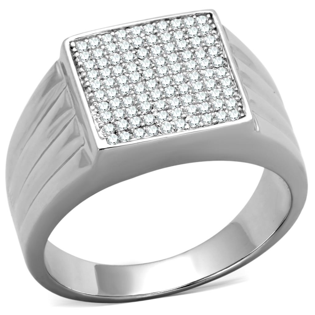 TS214 - Rhodium 925 Sterling Silver Ring with AAA Grade CZ in Clear-4