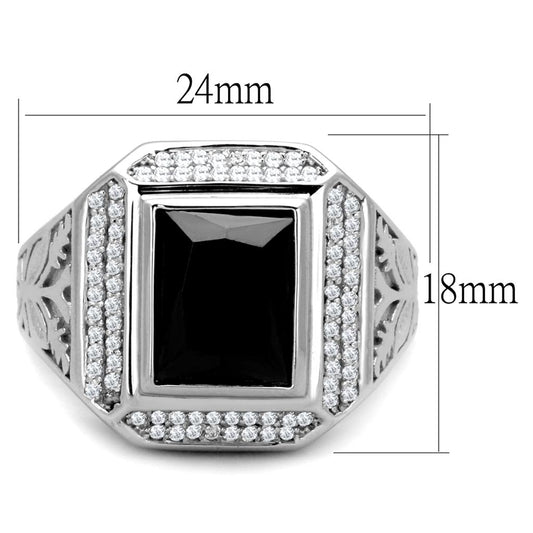 TS224 - Rhodium 925 Sterling Silver Ring with AAA Grade CZ in Black Diamond-1