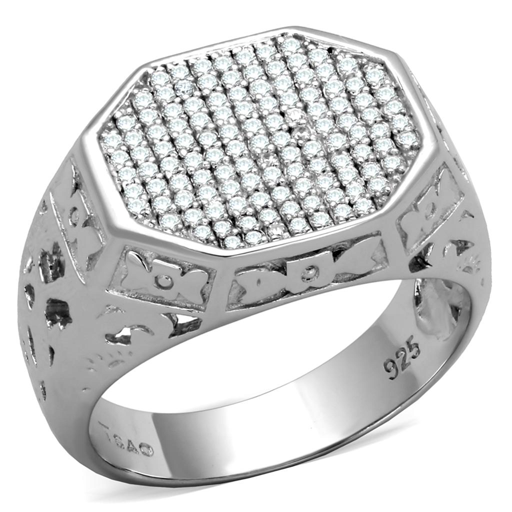 TS229 - Rhodium 925 Sterling Silver Ring with AAA Grade CZ in Clear-4