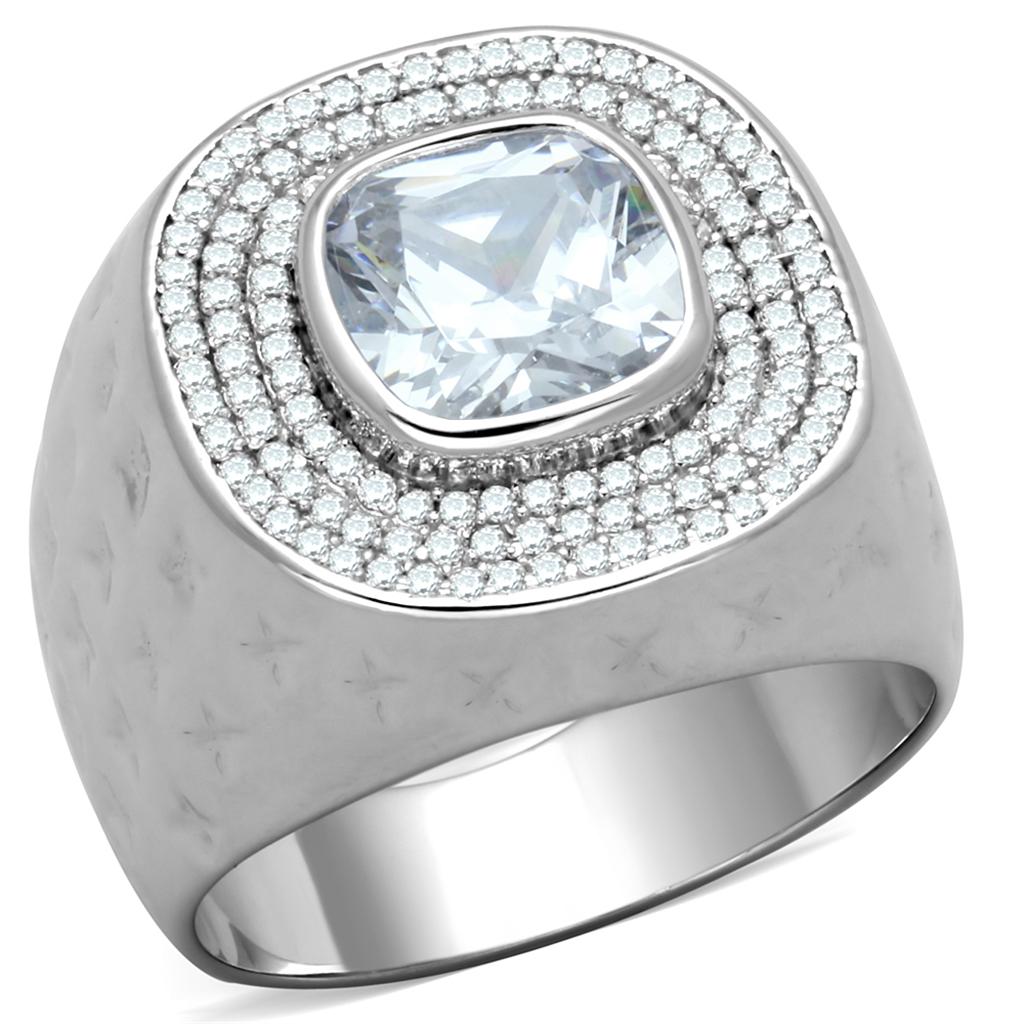 TS231 - Rhodium 925 Sterling Silver Ring with AAA Grade CZ in Clear-4