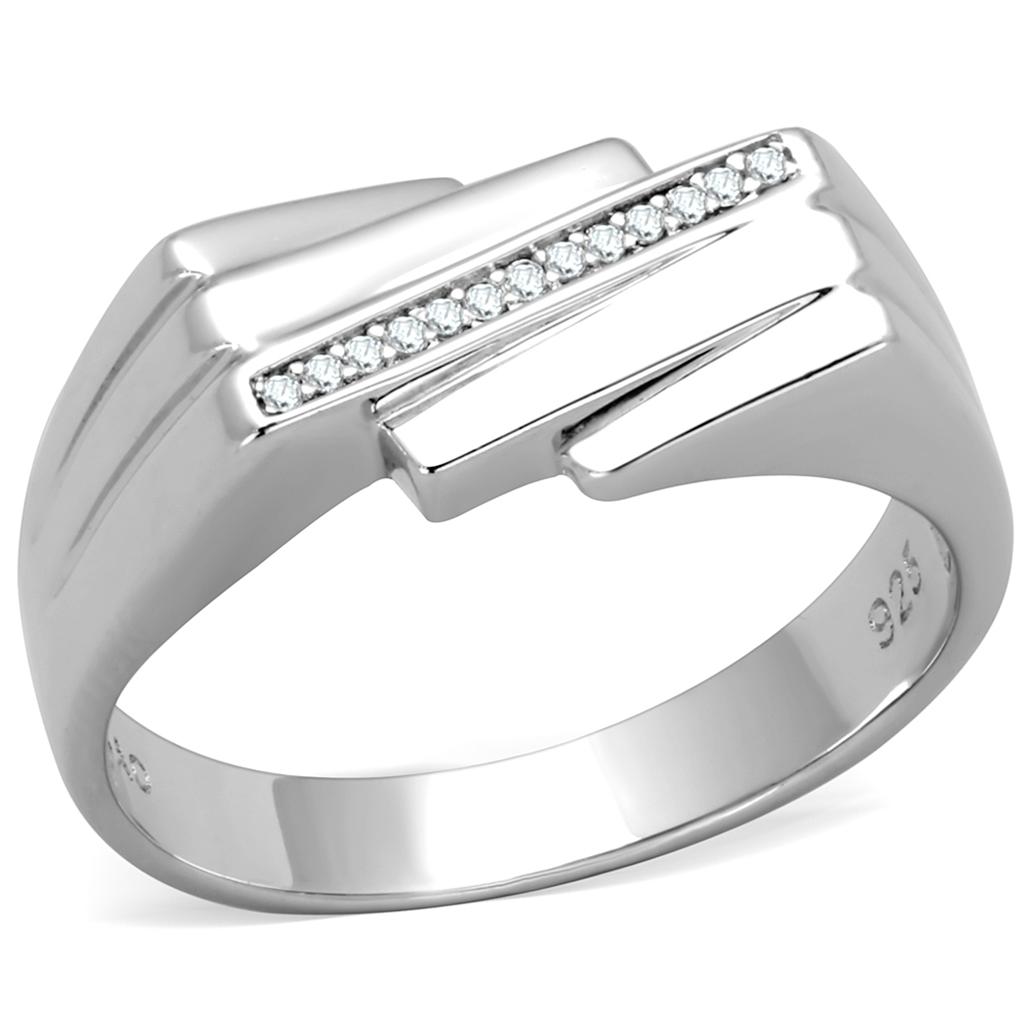 TS232 - Rhodium 925 Sterling Silver Ring with AAA Grade CZ in Clear-4