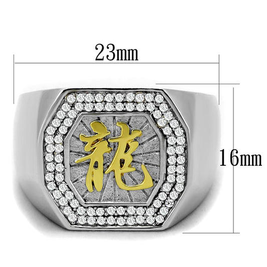 TS246 - Reverse Two-Tone 925 Sterling Silver Ring with AAA Grade CZ in Clear-1