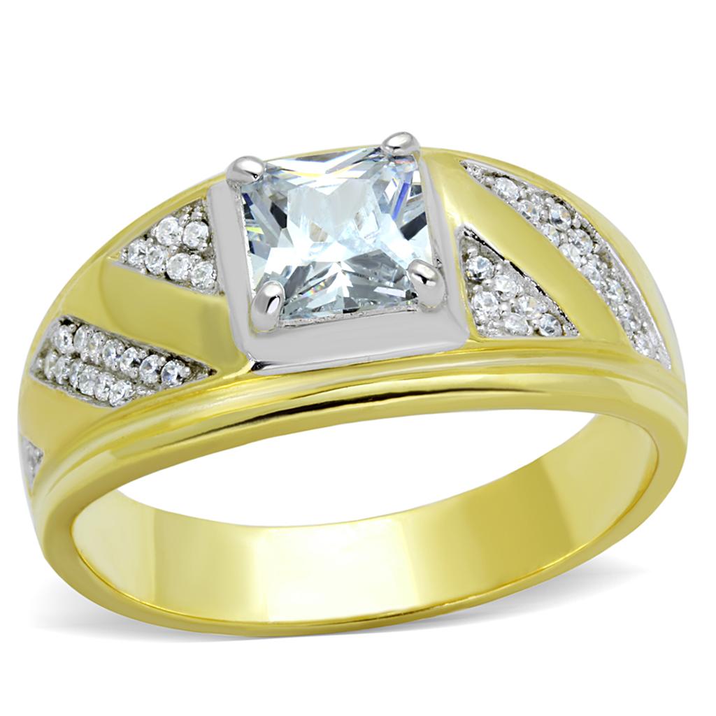 TS247 - Gold+Rhodium 925 Sterling Silver Ring with AAA Grade CZ in Clear-4