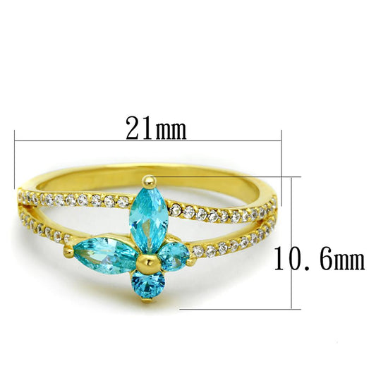 TS249 - Gold 925 Sterling Silver Ring with AAA Grade CZ in Sea Blue-1