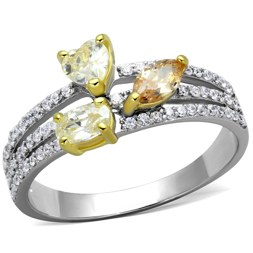 TS250 - Reverse Two-Tone 925 Sterling Silver Ring with AAA Grade CZ in Multi Color-4