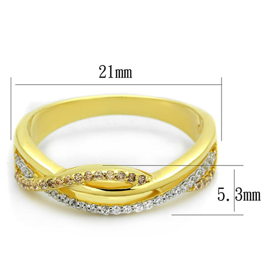 TS252 - Gold+Rhodium 925 Sterling Silver Ring with AAA Grade CZ in Champagne-1