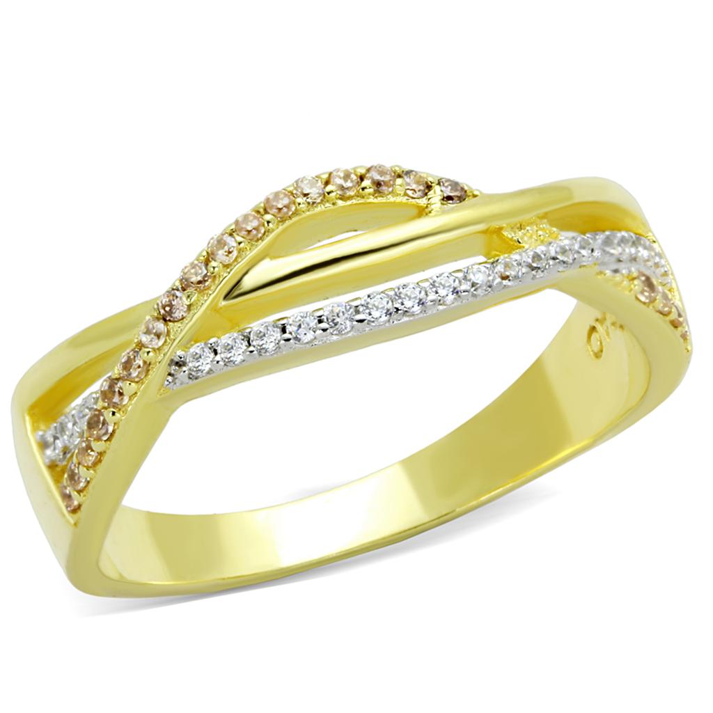 TS252 - Gold+Rhodium 925 Sterling Silver Ring with AAA Grade CZ in Champagne-4