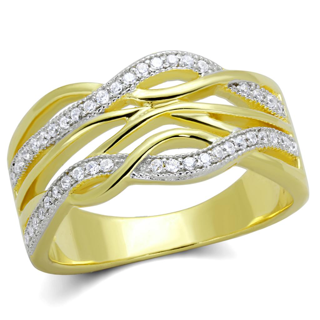 TS253 - Gold+Rhodium 925 Sterling Silver Ring with AAA Grade CZ in Clear-4