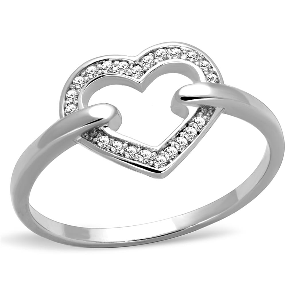 TS256 - Rhodium 925 Sterling Silver Ring with AAA Grade CZ in Clear-4