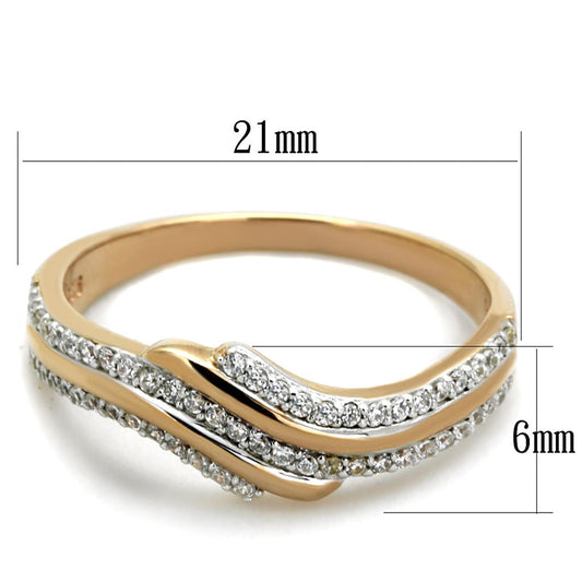 TS277 - Rose Gold + Rhodium 925 Sterling Silver Ring with AAA Grade CZ in Clear-1