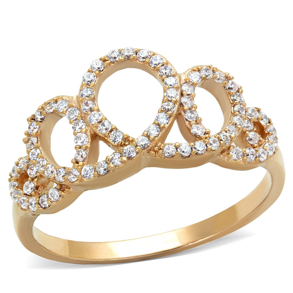TS279 - Rose Gold 925 Sterling Silver Ring with AAA Grade CZ in Clear-4
