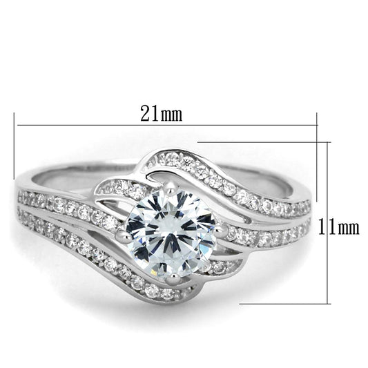TS303 - Rhodium 925 Sterling Silver Ring with AAA Grade CZ in Clear-1