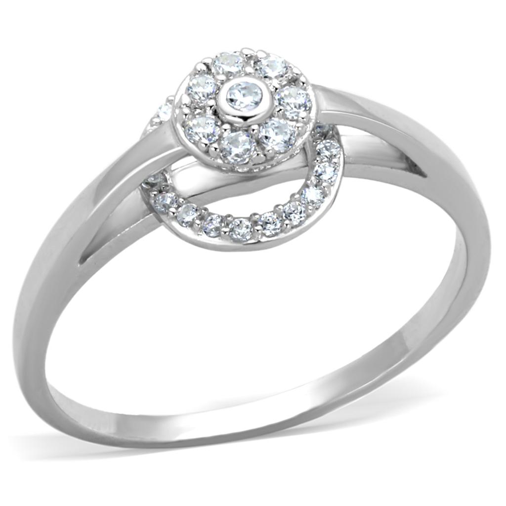 TS310 - Rhodium 925 Sterling Silver Ring with AAA Grade CZ in Clear-4