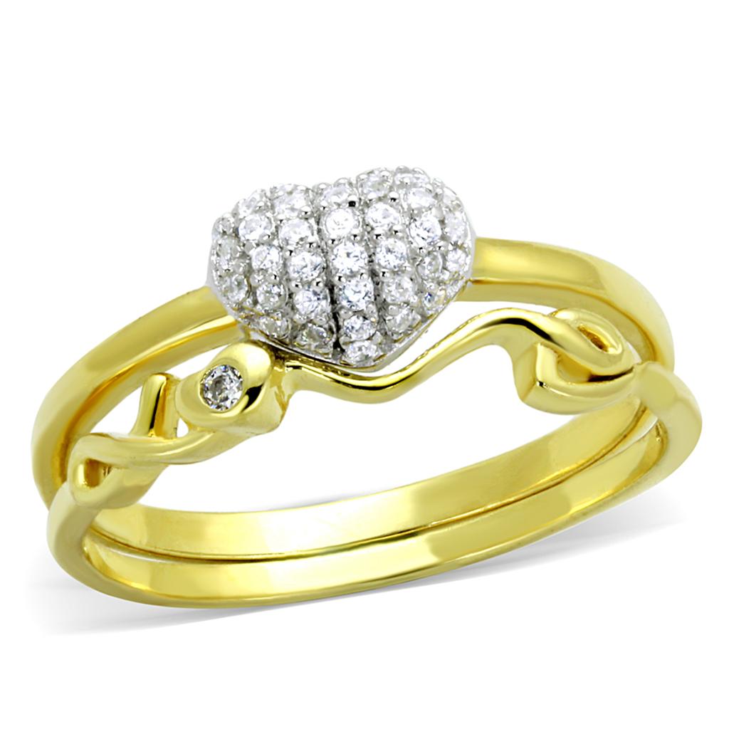 TS311 - Gold+Rhodium 925 Sterling Silver Ring with AAA Grade CZ in Clear-4