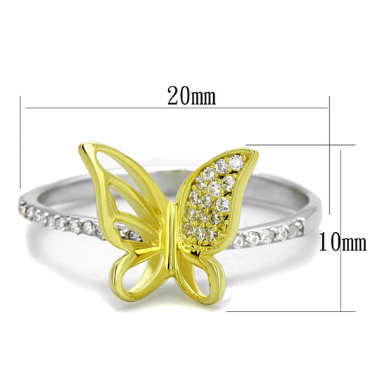 TS312 - Reverse Two-Tone 925 Sterling Silver Ring with AAA Grade CZ in Clear-1