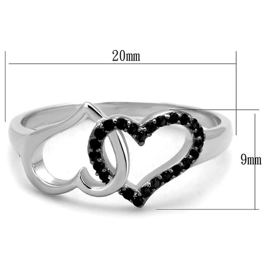 TS316 - Rhodium + Ruthenium 925 Sterling Silver Ring with AAA Grade CZ in Black Diamond-1