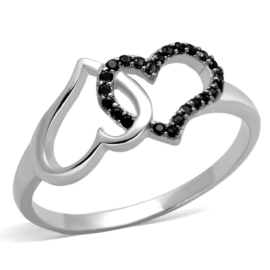 TS316 - Rhodium + Ruthenium 925 Sterling Silver Ring with AAA Grade CZ in Black Diamond-4