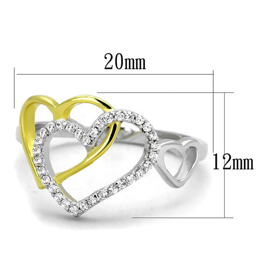 TS321 - Gold+Rhodium 925 Sterling Silver Ring with AAA Grade CZ in Clear-1