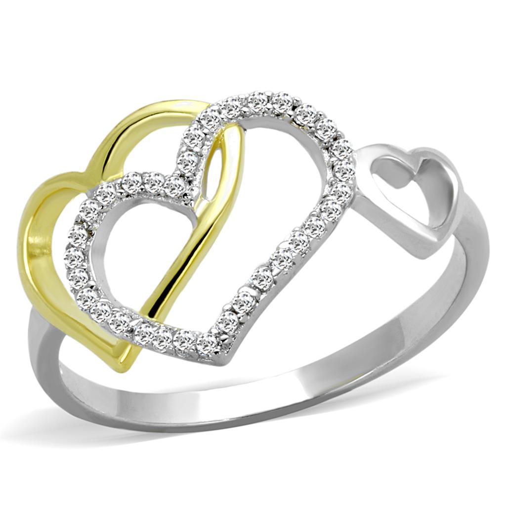 TS321 - Gold+Rhodium 925 Sterling Silver Ring with AAA Grade CZ in Clear-4