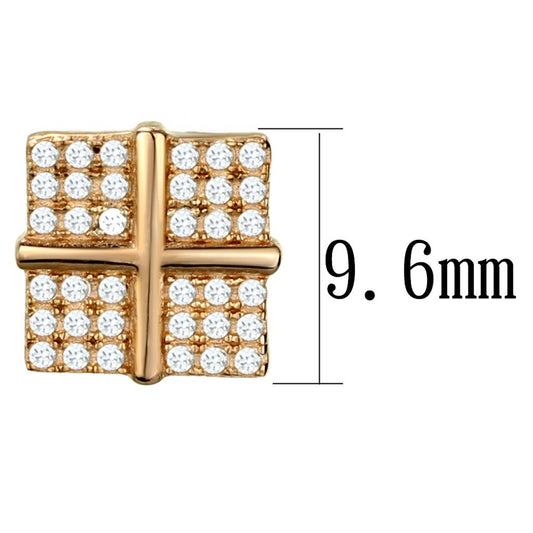 TS322 - Rose Gold 925 Sterling Silver Earrings with AAA Grade CZ in Clear-1