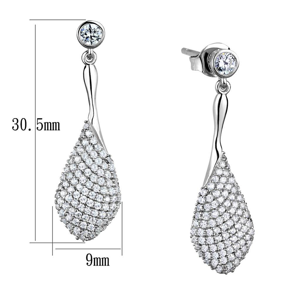 TS324 - Rhodium 925 Sterling Silver Earrings with AAA Grade CZ in Clear-1