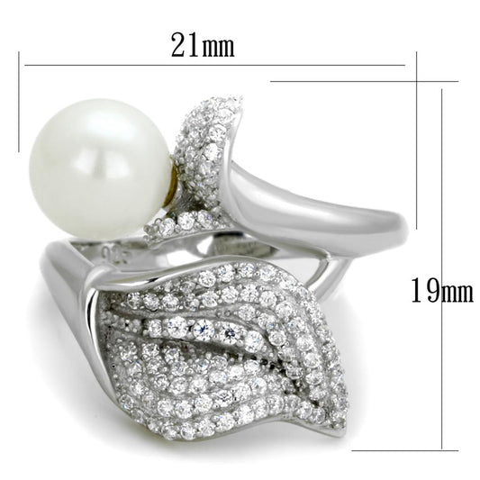 TS329 - Rhodium 925 Sterling Silver Ring with Synthetic Pearl in White-1