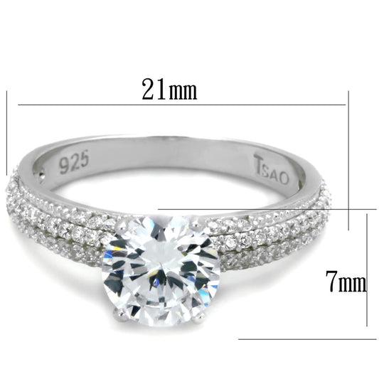 TS338 - Rhodium 925 Sterling Silver Ring with AAA Grade CZ in Clear-1