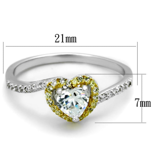 TS339 - Reverse Two-Tone 925 Sterling Silver Ring with AAA Grade CZ in Clear-1