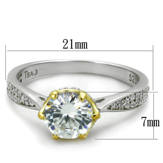 TS340 - Reverse Two-Tone 925 Sterling Silver Ring with AAA Grade CZ in Clear-1