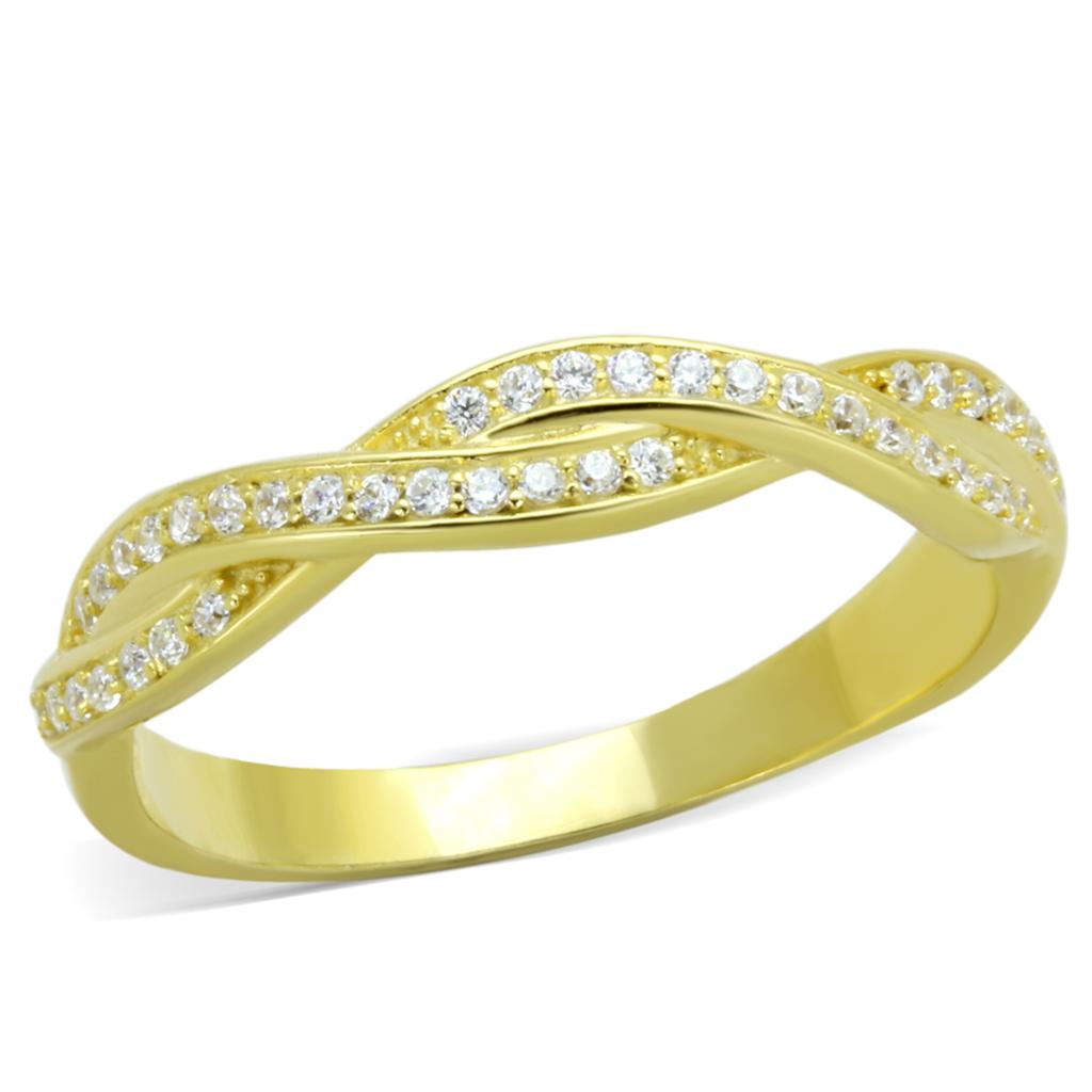 TS341 - Gold 925 Sterling Silver Ring with AAA Grade CZ in Clear-4