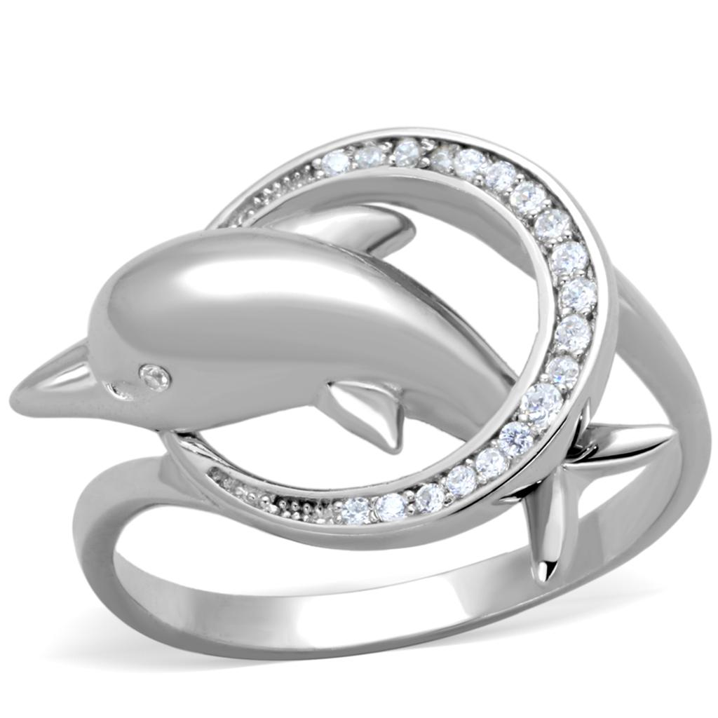 TS343 - Rhodium 925 Sterling Silver Ring with AAA Grade CZ in Clear-4