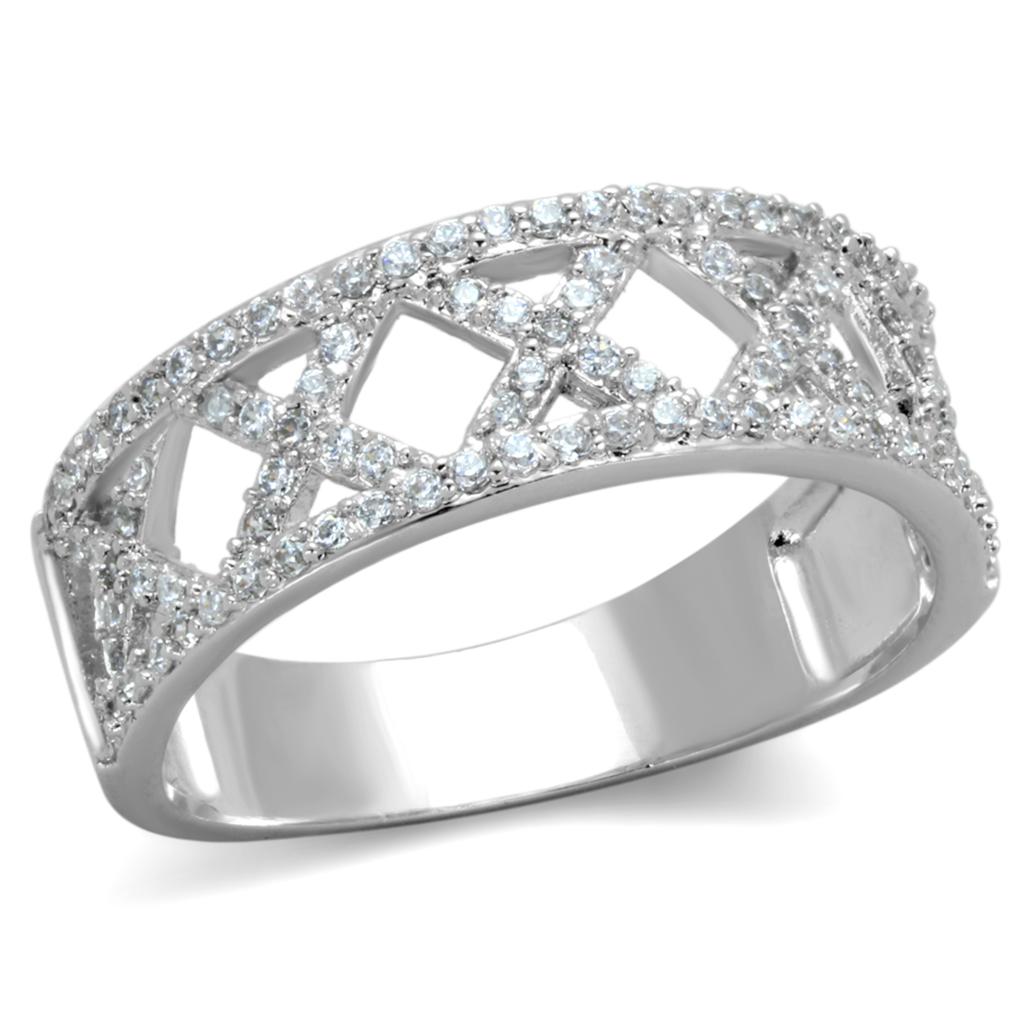 TS354 - Rhodium 925 Sterling Silver Ring with AAA Grade CZ in Clear-4