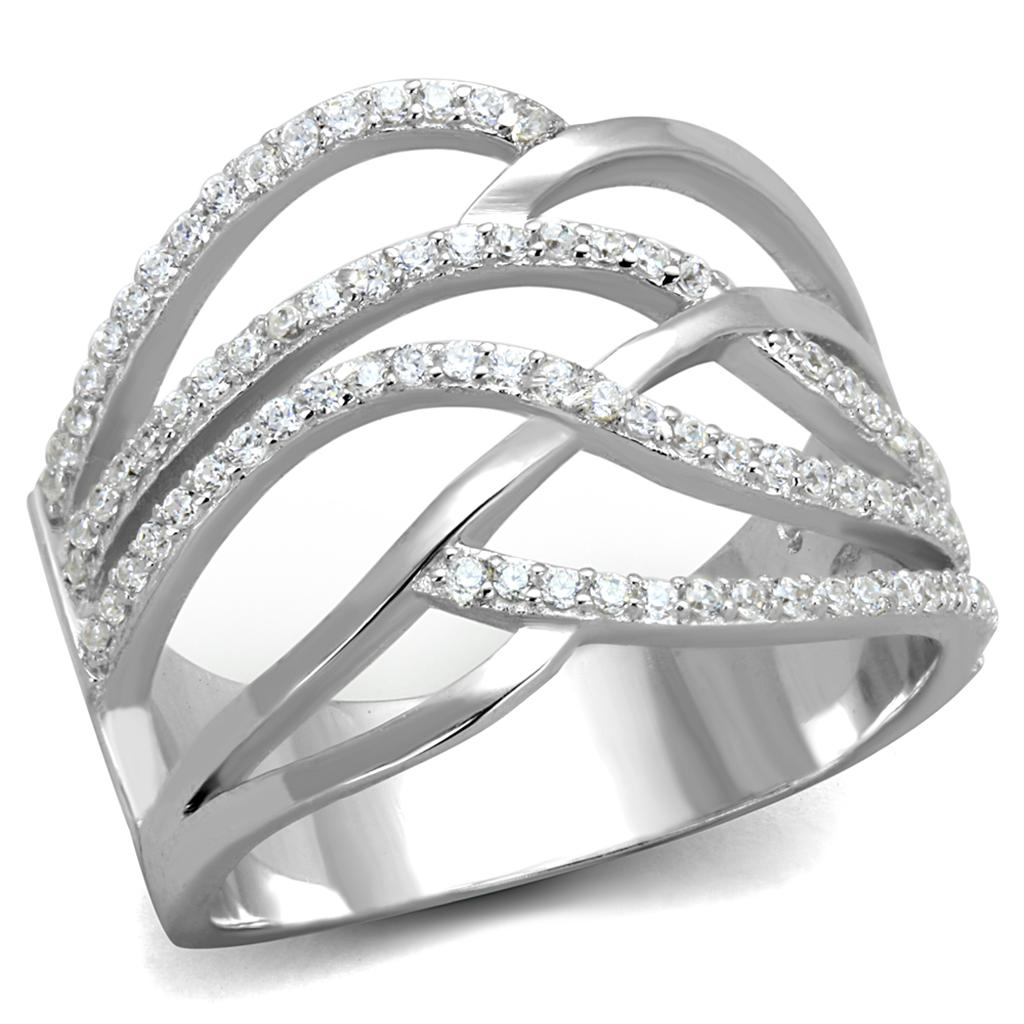 TS357 - Rhodium 925 Sterling Silver Ring with AAA Grade CZ in Clear-4