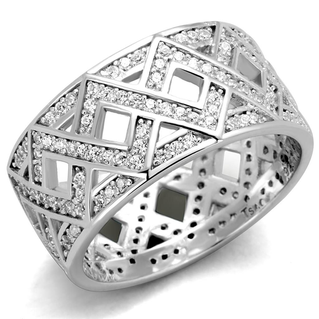 TS372 - Rhodium 925 Sterling Silver Ring with AAA Grade CZ in Clear-4