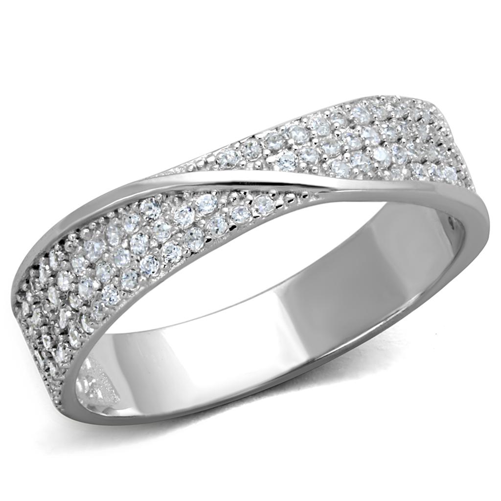 TS373 - Rhodium 925 Sterling Silver Ring with AAA Grade CZ in Clear-4