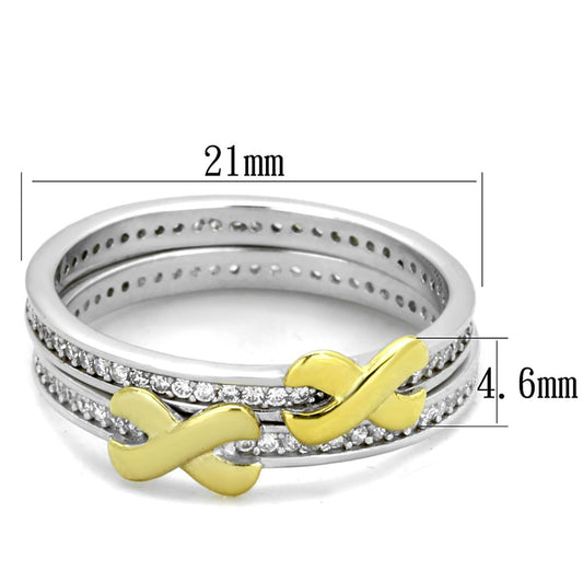 TS374 - Reverse Two-Tone 925 Sterling Silver Ring with AAA Grade CZ in Clear-1