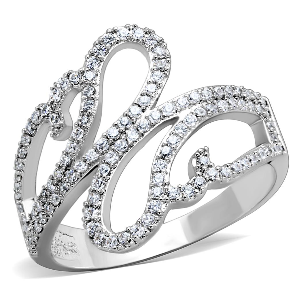TS383 - Rhodium 925 Sterling Silver Ring with AAA Grade CZ in Clear-4