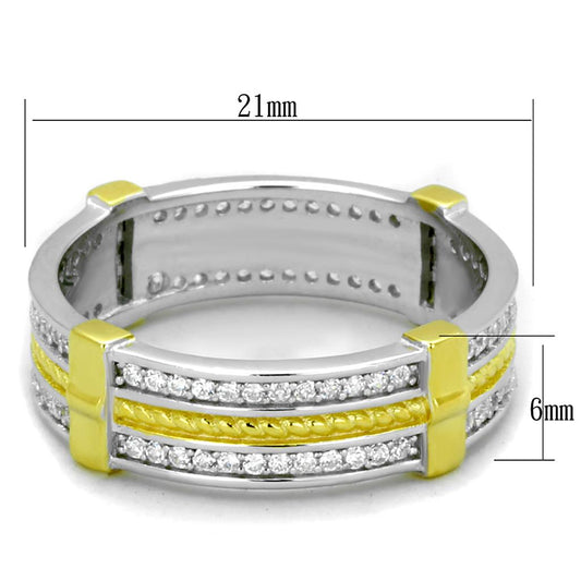 TS384 - Reverse Two-Tone 925 Sterling Silver Ring with AAA Grade CZ in Clear-1