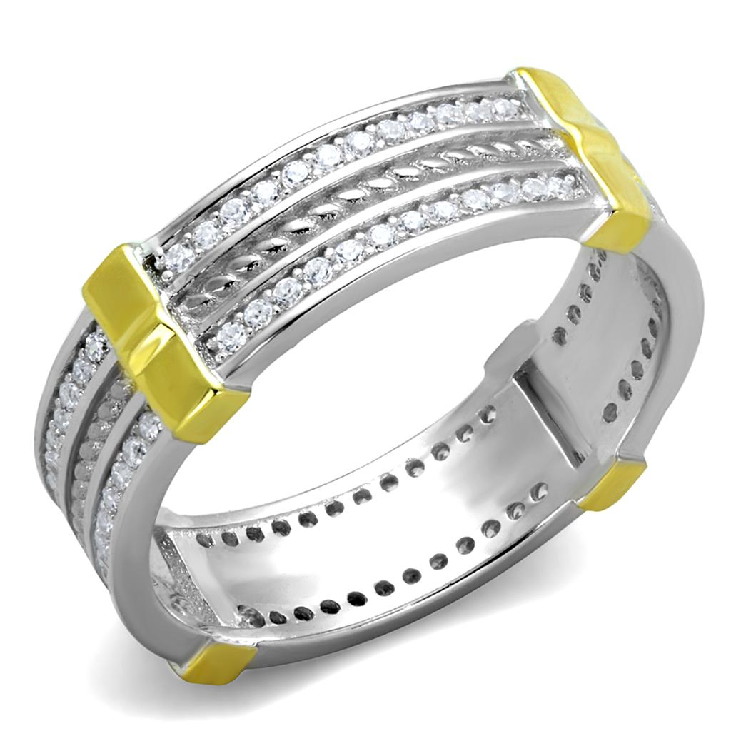 TS384 - Reverse Two-Tone 925 Sterling Silver Ring with AAA Grade CZ in Clear-4