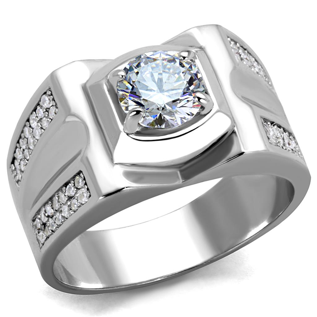 TS385 - Rhodium 925 Sterling Silver Ring with AAA Grade CZ in Clear-4