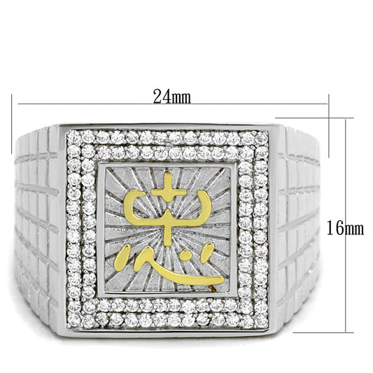 TS389 - Gold+Rhodium 925 Sterling Silver Ring with AAA Grade CZ in Clear-1