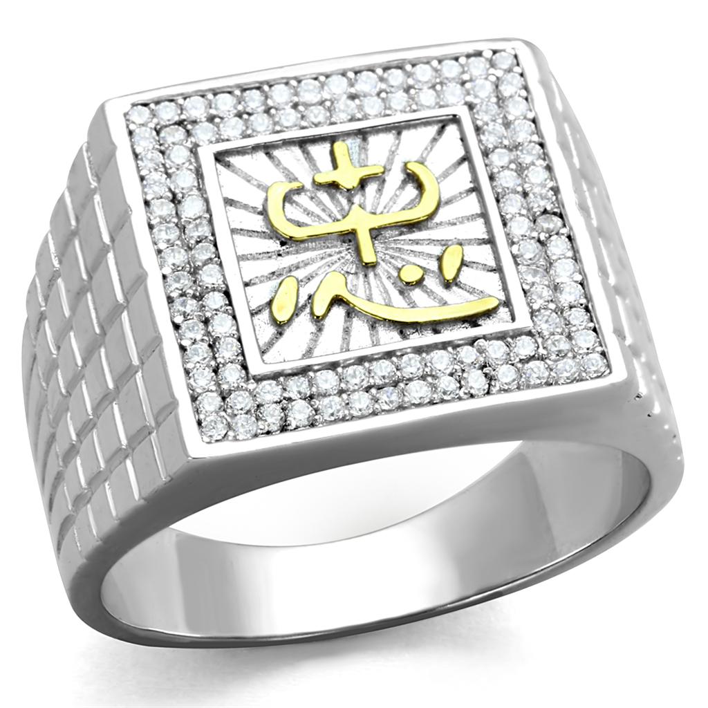 TS389 - Gold+Rhodium 925 Sterling Silver Ring with AAA Grade CZ in Clear-4