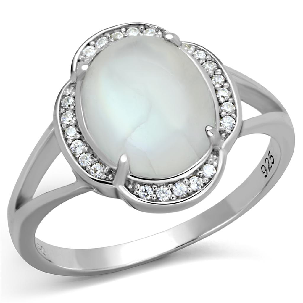 TS393 - Rhodium 925 Sterling Silver Ring with Semi-Precious Moon Stone in Clear-4