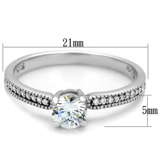 TS401 - Rhodium 925 Sterling Silver Ring with AAA Grade CZ in Clear-1